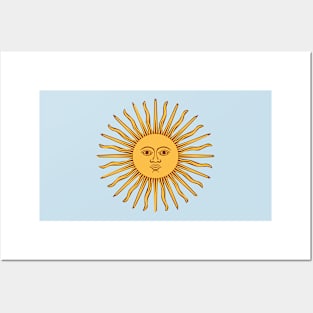 celestial golden sun with face line drawing vintage rays Posters and Art